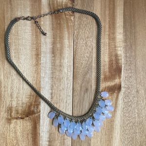 Gorgeous gold tone and pale aqua beaded (faux opal) statement necklace